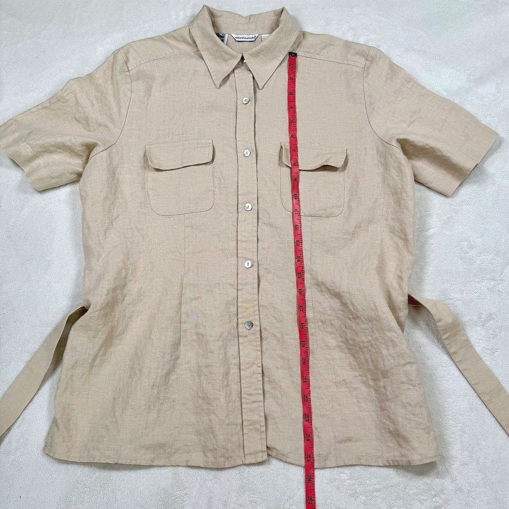 Richard Malcolm Safari Shirt Women Large Beige Linen Cotton Utility Short Sleeve - Picture 5 of 10